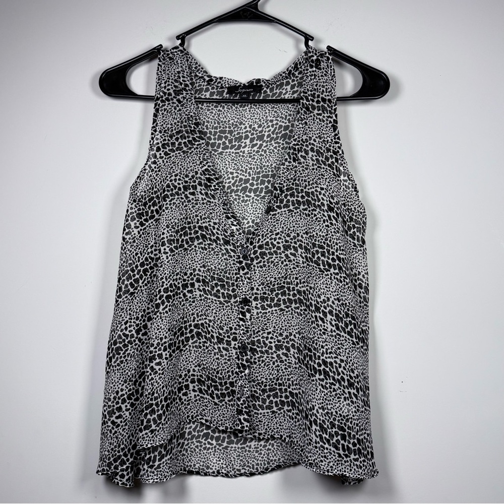 Soprano Sheer Black and White Patterned Sleeveless Blouse